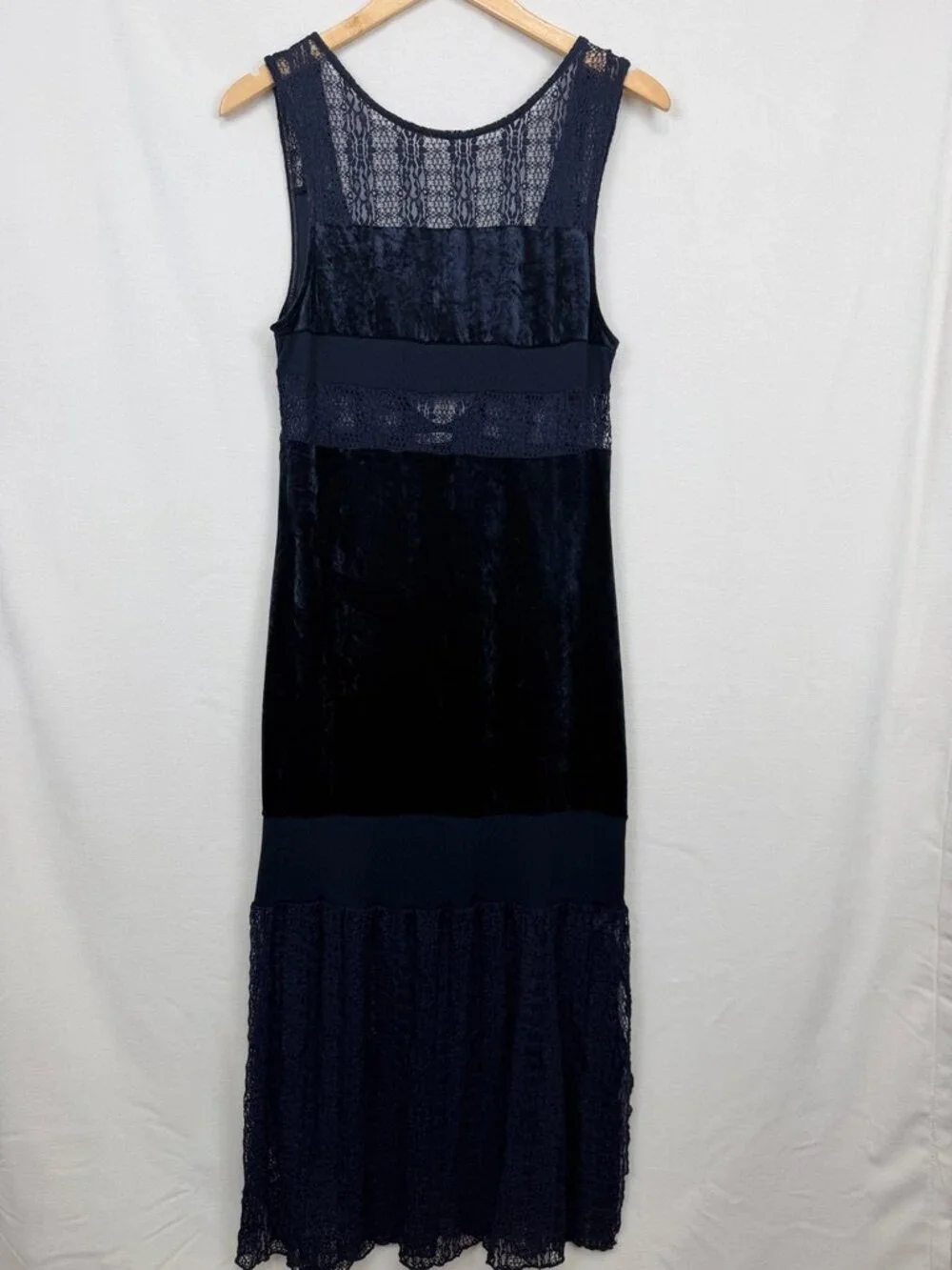 Free People Keep In Line Velvet Lace Column Maxi Dress Midnight Blue Small S